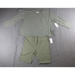 New Mate The Label Lot of 2 T Shirt Biker Shorts 3X Green Sage Organic Cotton